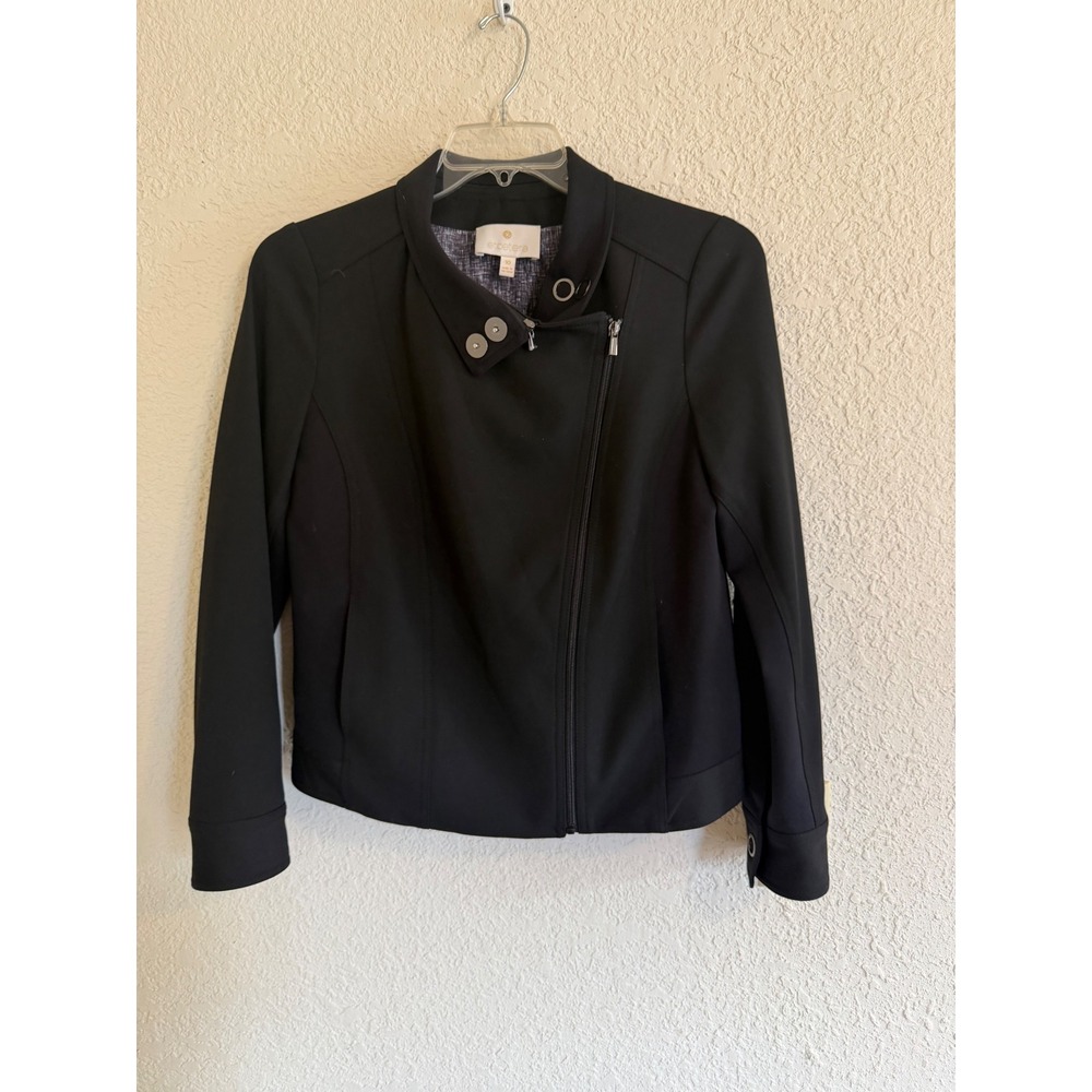 Etcetera‎ Womens Black Asymmetrical Zip Moto Jacket Funnel Neck Size 10 Moto